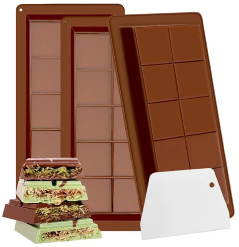 AUTOWNLUX 3 PCS Dubai Chocolate Moulds Silicone with 1 Scraper, Large and Thick Chocolate Moulds for Chocolates, Pralines, Sweets