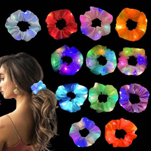 12 Stück LED Haarbänder,Leuchtende Haargummis,Leuchtende Haarbänder,Neon Haargummi mit 3 Licht Modi,Elastische Leuchtende Seile Haargummis,für Frauen,Mädchen Haarschmuck,Neujahr,Karneval,Kostümpartys