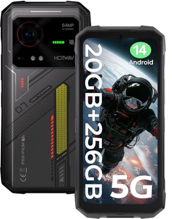 HOTWAV Hyper 7 5G Outdoor Smartphone (2025), 20GB RAM+256GB ROM, 280LM Campinglicht, Cellulare Impermeabile, 10800mAh(33W) Cellulari, 6.6”FHD+ 120Hz, 64MP+32MP, Face ID/IP68/IP69K/NFC (nero)