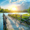 TRIOSK Sichtschutz Garten Dekoration Plane groß mit Motiv Holz Weg Steg Brücke See Motivbanner Blickdicht für Terrasse Zaun Gartenzaun Gartenposter PVC Zaunblende 600x200 cm