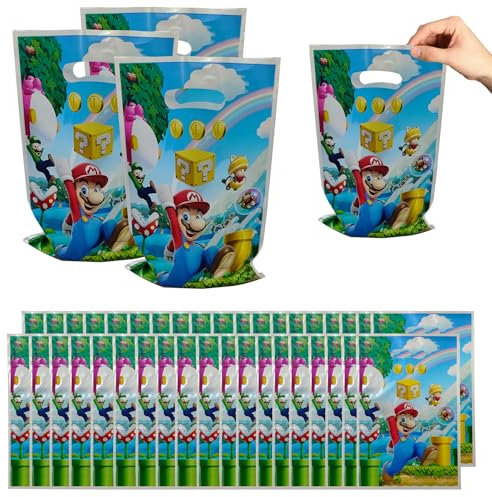 50 Pezzi Sacchettini Compleanno Bambini Marrio, Sacchetti Regalo, Sacchetto per Caramella,Borsa di Regalo per Feste di Compleanno di Natale, Feste a Tema 25 x 16 cm