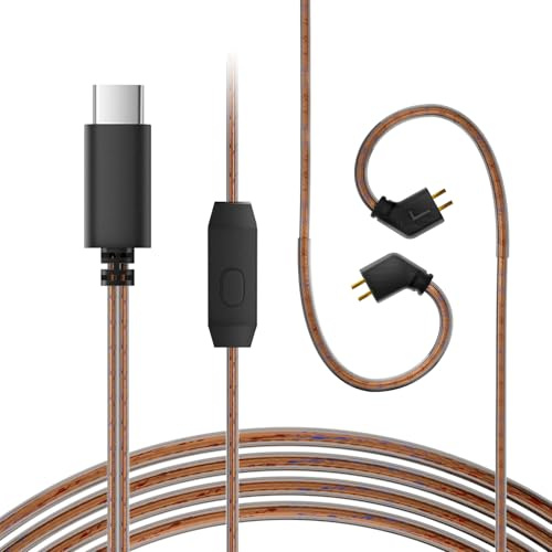 KBEAR KS1 IEM Kabel, Typ-C-USB-C-Ohrhörerkabel, CCZ C02 OFC In-Ear-Kopfhörer-Verlängerungskabel für CCZ DC01 Pro, DC02, DC03, MC02, KS2, Coffee Bean, BC01 Pro (TFZ-Pins mit Mikrofon, Braun, 1,2 m)