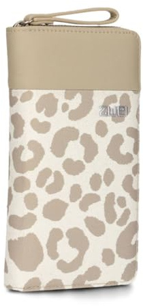 Zwei Damen Geldbörse Eva EV2 langes Portemonnaie 15 Kartenfächer, Sichtfach, 2 Scheinfächer, Geldbeutel mit Münzfach & umlaufenden Reißverschluss, weiches Kunstleder in Bicolor (Leo-Cotton)