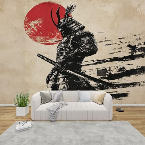 MMYAOKEN Papier Peint Panoramique Samouraï Japonais 300x210 cm - Décoration Murale Style Asiatique - Tapisserie Murales Papier Peint Intissé pour Chambre Salon - Poster Tableaux Photo Muraux