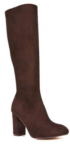 ESSEX GLAM Women's Stretch Knee High Boots Ladies Block Heel Elasticated Calf Faux Suede Long Shoes Size 3-8