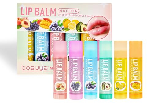 6 Stück Lippenbalsam Set, Hydrating Lip Balm Set, Fruchtiges Lippenbalsam für Mädchen für Trockene, Rissige Lippen, Feuchtigkeitsspendend Pflegender