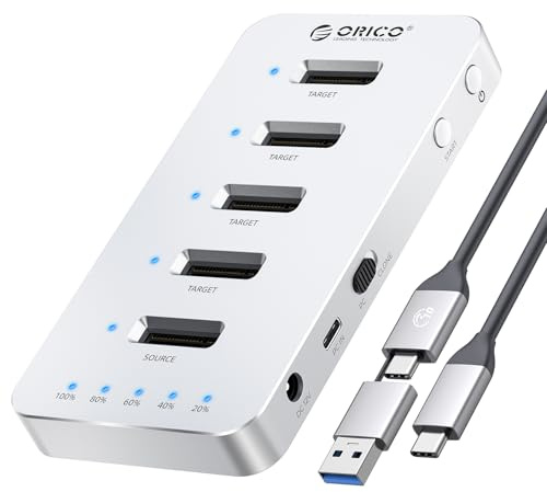 ORICO M.2 SATA SSD Klon Gehäuse, Aluminium Festplatten Dockingstation mit 5 Einschüben, Externes SSD Gehäuse mit USB 3.0, Offline Klon Dock für M.2-SSDs der Modelle 2230/2242/2260/2280/22110 – M55