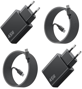 2Pack 45W USB C Schnellladegerät für Samsung, 45W Ladegerät USB C PPS-Schnellladen Netzteil Super Fast Charger mit 2M 100W Typ-C Ladekabel für Galaxy S25/S24/S23/Note20, für iPhone 17/16/15