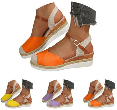 Leaomuny Espadrillas Donna Zeppa Basse Eleganti, Scarpe In Tela Plateau con Lacci con Cinturino Fibbia, Sandali Estive Corda Boho, Sandalo Chiuso Donna Morbido Casual Chic, Platform Vacanze Spiaggia
