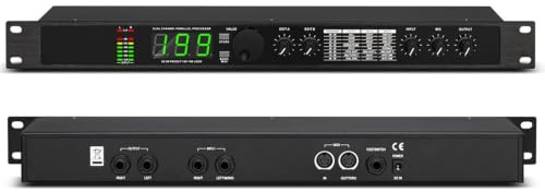 RKXKJ Processore di Effetti Audio A 24 Bit, Riverbero Digitale, Processore Dsp Multieffetto, 199 Programmi Preimpostati, con I/o Midi, Anti-Feedback, Processore Audio per Palcoscenici Karaoke.