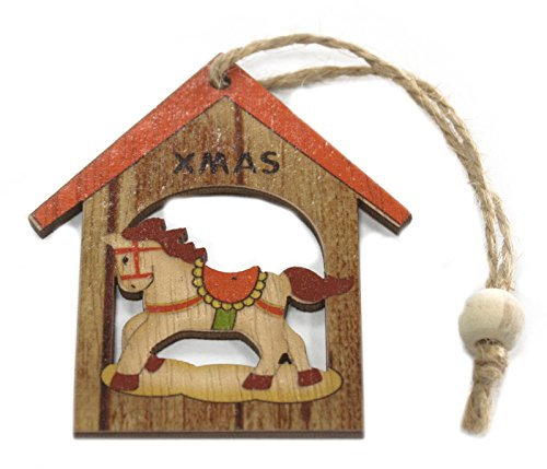 MDB Christmas Novelty Wooden Tree Decorations with Hanger - Rocking Horse (Colour)