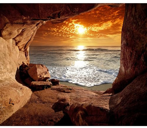 decomonkey Fototapete Meer Strand 400x280 cm Tapete Fototapeten Vlies Tapeten Vliestapete Wandtapete moderne Wand Schlafzimmer Wohnzimmer Sonnenuntergang Landschaft