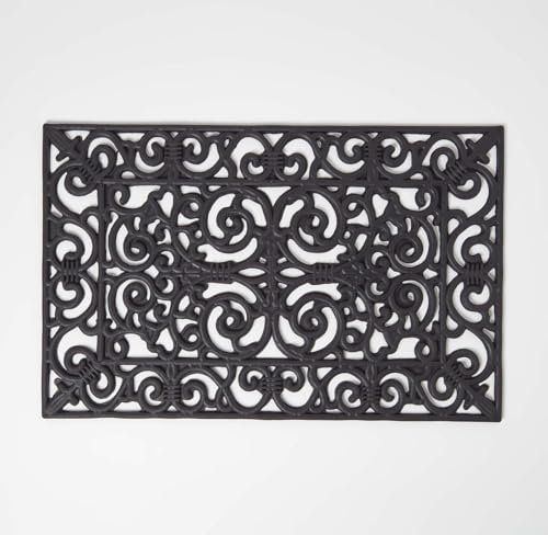 Homescapes Gummi-Fußmatte Ornament schwarz 75x45cm, Gummimatte Gussoptik, Vintage Schmutzfangmatte