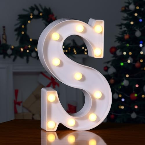 Foaky LED Letter Lights Sign 26 Alphabet Light Up Letters Sign for Night Light Wedding Birthday Party Battery Powered Christmas Lamp Home Bar Decoration (S)