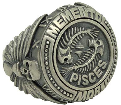 Fische Sternzeichen Sterling Silber 925 Horoskop Totenkopf Herren Ring Freimaurer Memento Mori - 59 (18.8)