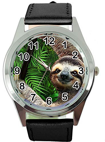 TAPORT® Lazy Sloth Quarzuhr mit schwarzem Lederband, Armband