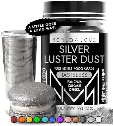MONÉGASQUE Silver Edible Glitter for Drinks 15g – Cocktail Glitter for Drinks - Edible Drink Glitter - Drink Shimmer - Silver Luster Dust Edible Glitter for Cakes - Lustre Dust Edible Cake Glitter