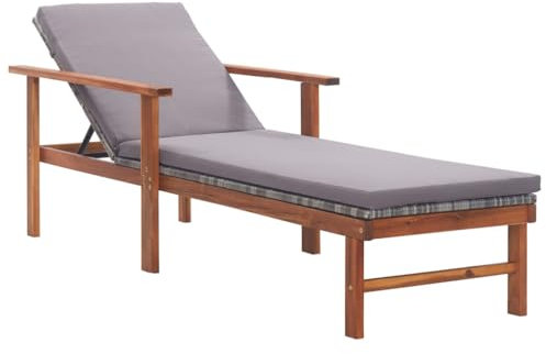 vidaXL Tumbona con Cojín Ratán Sntético Reclinable Cama de Exteriores en Jardín Patio Playa Piscina Camping Multiposición Gris Madera Maciza de Acacia