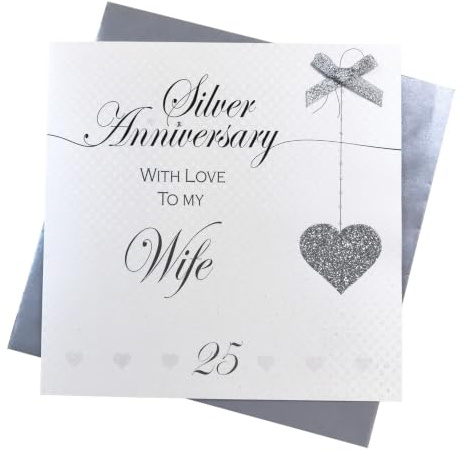 WHITE COTTON CARDS LLA25W Glückwunschkarte zum 25. Hochzeitstag, handgefertigt, Liebeslinien