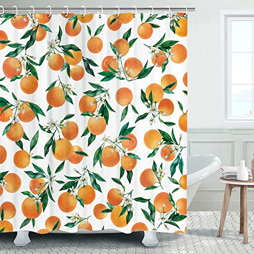 LIVILAN Orangefarbener Duschvorhang für Badezimmer, Obst, Duschvorhang, Zitrus, Duschvorhang mit Haken, Urban Outfitters, einfaches Muster, orangefarbenes Badezimmerdekor, 182,9 cm B x 182,9 cm H