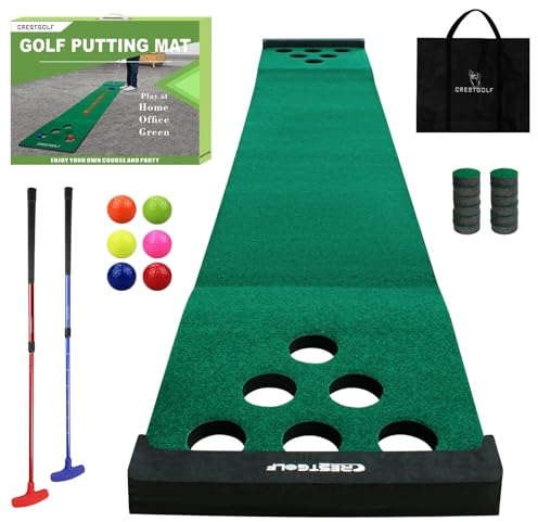 Golf Pong Mat Game Set Green Mat,Golf Putting Mat with 2 Putters, 6 Golf Balls,12 Golf Hole Covers for Indoor&Outdoor Short Game Office Party Backyard Use