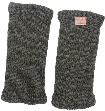 BUDDHA arts&more Pulswärmer Stulpen mit Daumenschlitz 100% Wolle fleecegefüttert Handarbeit Nepal (dunkelgrün)