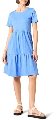 Amazon Essentials Robe à Volants à Manches Courtes et Col Rond Femme, Bleu, XXL