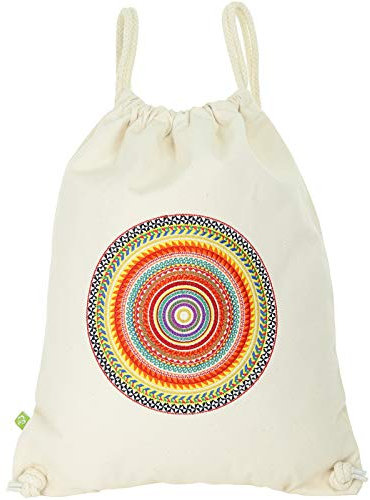 EXPRESS-STICKEREI Yoga Turnbeutel mit Mandala Mädchen Sportbeutel Gymsack für Frauen/Männer Gym Bag robuste Beuteltasche mit Kordelzug | moderne Strandtasche aus Bio Baumwolle beige