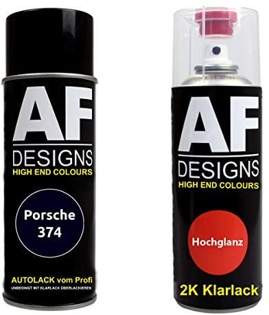 Autolack Spraydose Set für Porsche 374 Dunkelblau Metallic 2K Klarlack Basislack Sprühdose Spraydosen 2x400ml