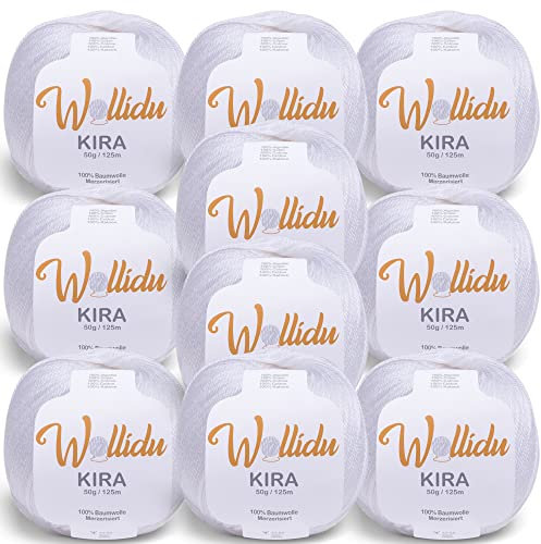 Wollidu Kira 100% Baumwolle zum Stricken und Häkeln 10 x 50g Set Häkelgarn Strickgarn - Weiß