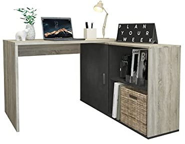DEINE TANTE EMMA 372-001 Valley Eiche Sonoma Sägerau Nb. / Matera Grau Schreibtisch Winkelschreibtisch Bürotisch Arbeitstisch Home Office ca. 119 x 124 cm Stellfläche