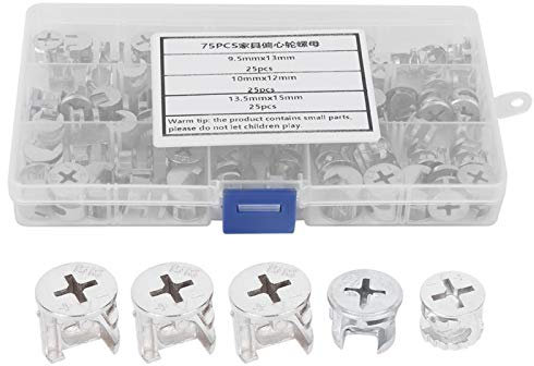Attaches de verrouillage à came de meubles, 75 pièces ensemble d'écrous de roue excentrique de meubles d'écrou de came 3-en-1 outils de matériel de fixation de connecteur