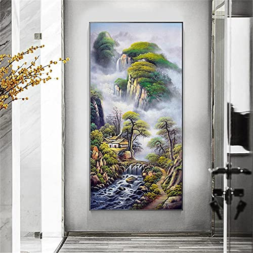 DIY 5D Diamond Painting by Number Kit Square Drill Alpine Tree Hut 70x140cm 5D Diamond Art Beginner Crystal Rhinestone Embroidery Cross Stitch Art Craft House Living Room Decoration Gifts (28x56in)