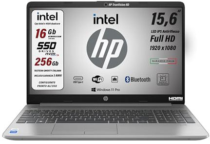 HP 250 G10 Series Notebook Portatile, SSD, Display FHD da 15.6, Cpu Intel 4core N100, Ram 16Gb, Wi-fi 6, 3 usb, webcam HD,tastiera retroilluminata, Win11 Pro, pronto All'uso, Garanzia Italia 3 anni