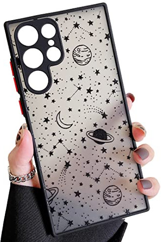 ZTOFERA Hülle Kompatibel mit Samsung Galaxy S22 Ultra 5G, Planet Sterne Muster Handyhülle Kratzfest Stoßfest Schutzhülle Matt Frosted Harte PC Rückseite Hülle mit Silikon Bumper Cover, Schwarz Sky