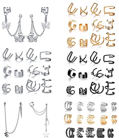 TOFBS Ohrklemme Set Schmetterling Stern Mond Anhänger Ohrringe Kette Ohrmanschetten Kristall Damen Schmuck Accessoires Ohrstecker