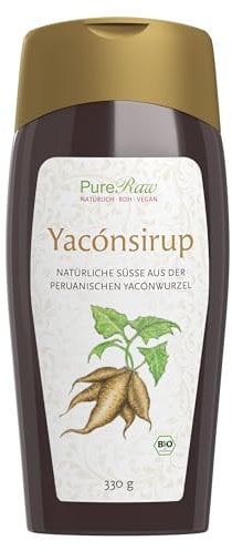 Yacon-Sirup Bio Yakonsirup (Vegan) Ohne Zucker-Zusatz, Natürlicher Flüssiger Zuckerersatz Yaconsirup mit Ballaststoffen Inulin Fiber Sirup - 100% Naturprodukt - Yacon Syrup | PureRaw 330g