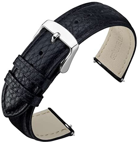 ANNEFIT Uhrenarmband 18mm Leder mit Edelstahl Silberne Schnalle, Schnellverschluss Armband mit Weich Gepolstert für Herren Damen (Schwarz)