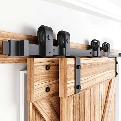 EaseLife Bypass Doppel-Schiebetür-Hardware-Set, einläufig, gleitend, leise, einfache Installation, 2,5 m Schienen-Set für Doppeltür, 127 cm breite Tür