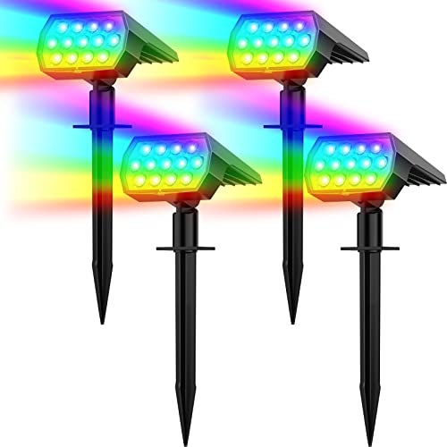 Solar Color Changing Lights Outdoor, Multi-Color RGB Landscape Spotlight, IP65 Waterproof Solar Powered Garden Lights, 4 Pack