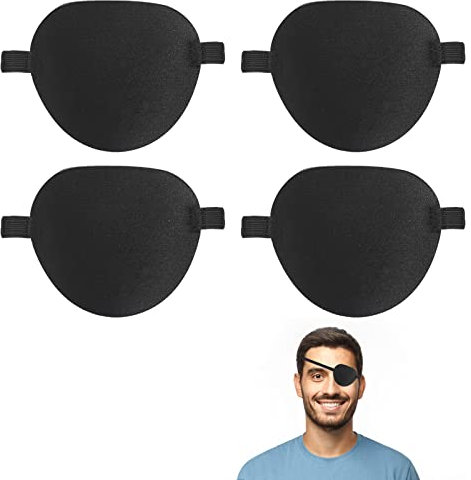 CAINCAY Augenklappen Einzelne Augenklappe, 4 Stück Einzelne Augenmaske Medizinische Augenklappen für Erwachsene und Kinder, Verstellbare Piraten Augenklappe für Erwachsene Kinder