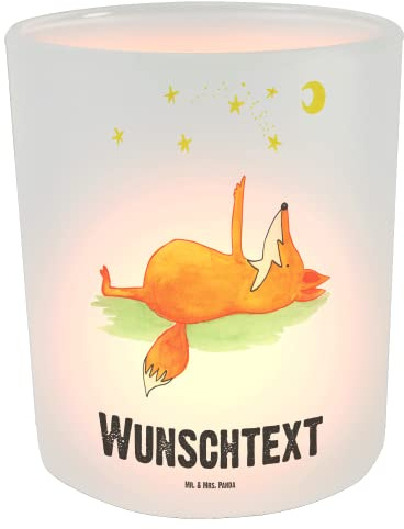 Mr. & Mrs. Panda Kerzenhalter personalisiert Fuchs Sterne - Personalisierte Geschenke, Windlicht, Laterne, Windglas, Mond, mit Namen, Romantik, Optimistisch, Positiv, Personalisiertes