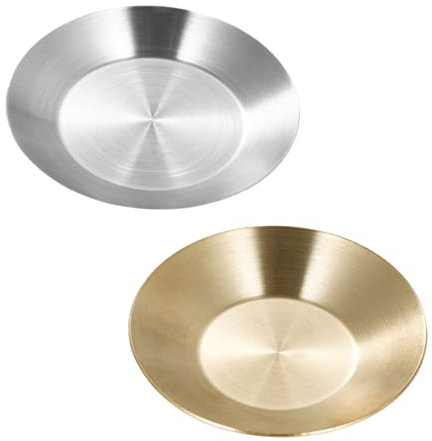 Mobestech 2pcs Seasoning Dish Round Serving Platter Serving Tray Round Utensil Tray Round Tray Cutlery Tray Round Serving Tray Fondue Plates Stainless Steel Sauce Dishes Pickles Hot Pot