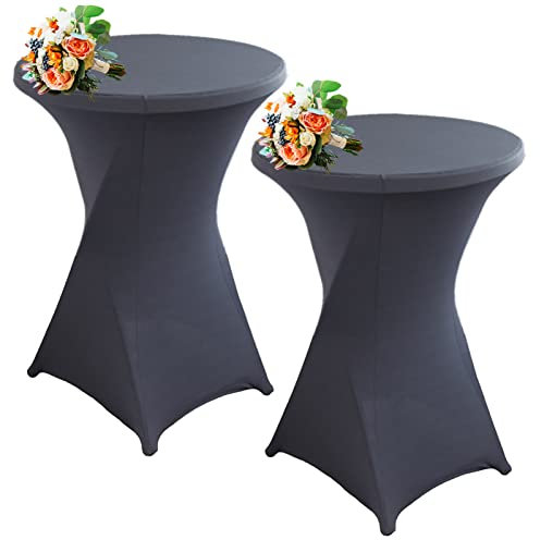 Strech Husse Für Stehtische Ø 60/80cm – Strechüberzug Tischhusse Für Bistrotische – Cocktail Tischdecken Stehtischhusse Für Hochzeit,Geburtstag,Taufe Etc (2Pcs-60cm,Dark Gray)