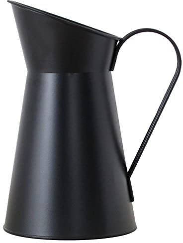 Yardwe Rustic Shabby Chic Vase Galvanized Metal Pitcher Flower Holder Vintage Milk Jug Farmhouse Planter Vase for Home Kitchen Bathroom Decor Black