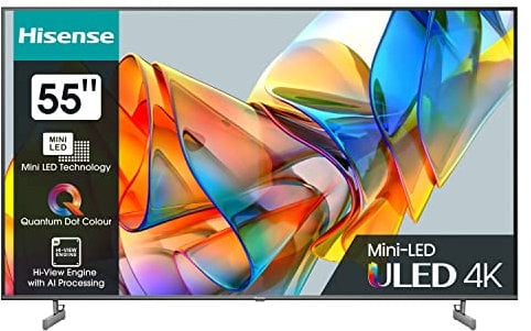 Hisense TV 55U6KQ - Mini-LED Smart TV de 55 Pulgadas Televisor, con Quantum Dot Colour, Full Array Local Dimming, Dolby Vision & Dolby Atmos, AirPlay, Procesador Hi-View Engine, VIDAA 7 OS (2023)