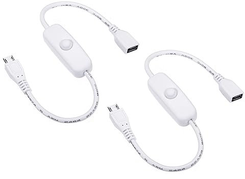 PATIKIL Micro-USB Extension Cable with ON/Off Switch, 2 Pack Female to Male Extension Cords Power Adapter Support Controller Connector for Fans LED Strips, White