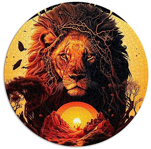 für Erwachsene 1000 Teile Puzzle Geschenke König der Löwen kreisförmige Puzzles Teenager und Kinder Papppuzzles Lernen Lernspielzeug Größe: 67,5 x 67,5