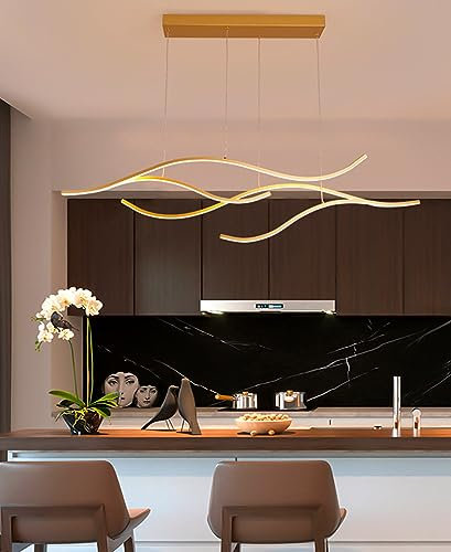 QAZPLM LED Pendelleuchten Dimmbar LED Kronleuchter Esstischlampe LED Designer Pendelleuchte Hängeleuchte mit Fernbedienung Deckenlampe Wohnzimmer Esstisch Kücheninsel-Leuchten für (Golden)…