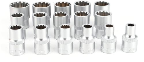 16 Pièces 1 2 Pouces DR. Jeu de Douilles Cannelées Métriques SAE, Finition Miroir, 12 Coins Universels